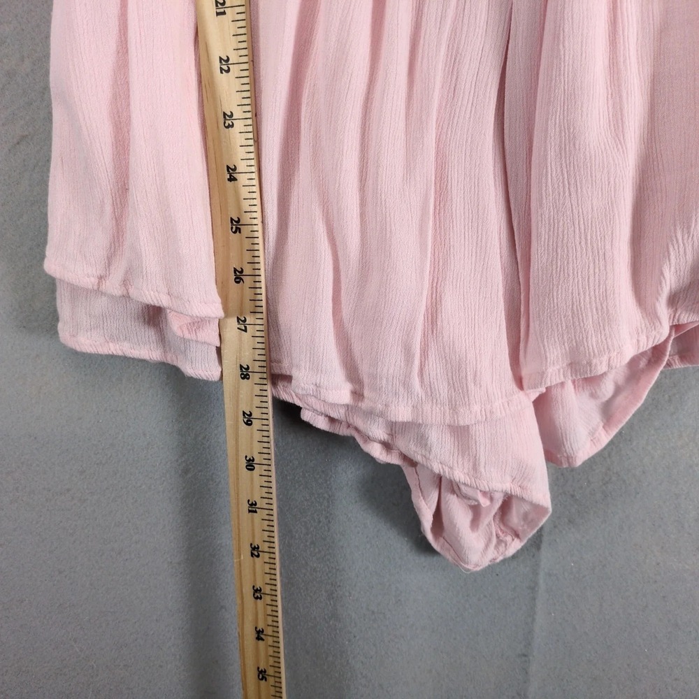 Hollister Pink Smocked Babydoll Romper Sz M Tie Front Lined Pockets Y2K Coquette - Picture 9 of 10